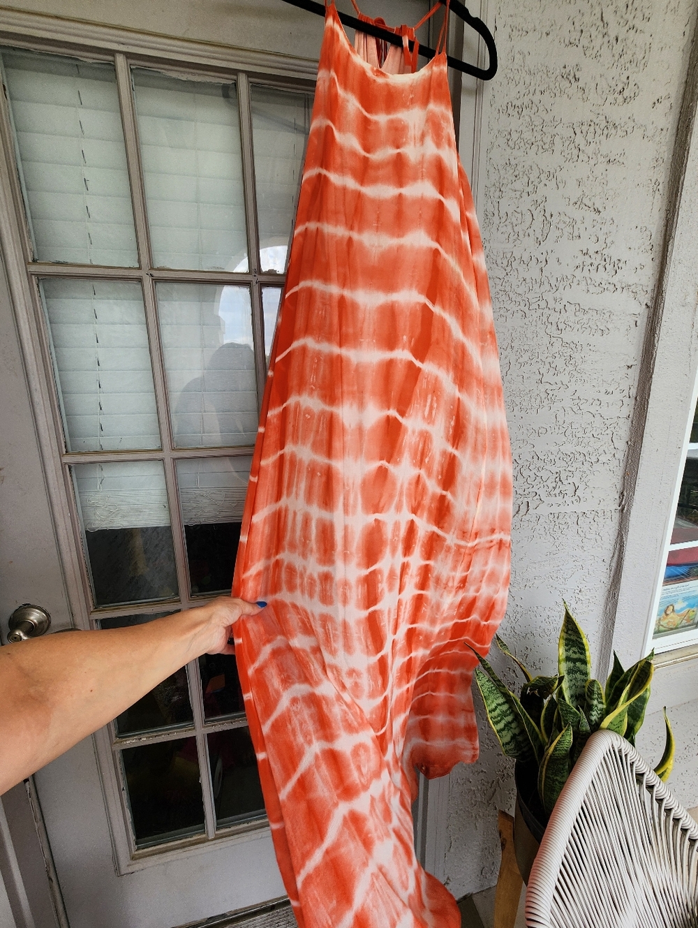 Red Haute Silk Sz M Orange Tie-Dye Maxi Dress B12